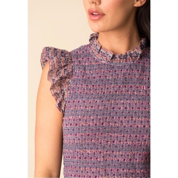 SEA NY Lilac Floral Paisley Stripe Smocked Ruffle Trim Flutter Sleeve Dress 2 - Picture 11 of 14